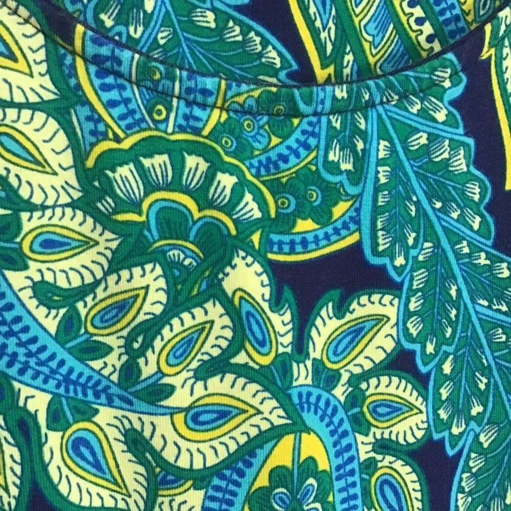 Isaac Mizrahi Live! Blue Green Yellow Paisley Short Sleeve Dress, Size L - Picture 4 of 10
